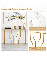 Sugift 44 Inch Modern White Entryway Table with Faux Marble Tabletop-White