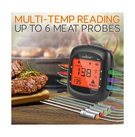 NutriChef Bluetooth Wireless Bbq Digital Thermometer - Includes 2 Temperature Probes and Travel Case with Digital Lcd Display Screen