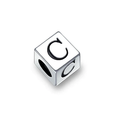 Bling Jewelry Alphabet Initial Square Block Letter Bead Charm .925 Sterling Silver