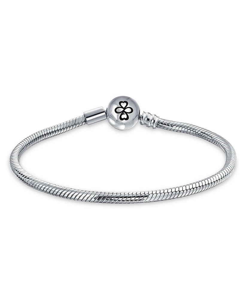 Bling Jewelry Amulet Talisman Infinity Symbol Initial Snake Chain Starter European Charm Bangle Bracelet For Women .925 Sterling Silver Heart, Round o