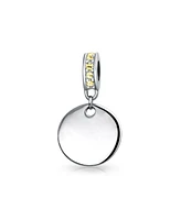 Bling Jewelry Crystal Accent Bale Dangle Round Circle Disc Shaped Charm Bead For Women .925 Sterling Silver European Bracelet