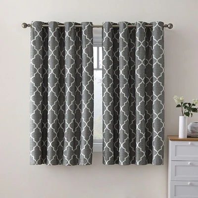 Kate Aurora 2 Piece 100% Full Blackout Trellis Grommet Top Window Curtain Panels