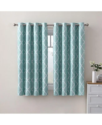 Kate Aurora 2 Piece 100% Full Blackout Trellis Grommet Top Window Curtain Panels