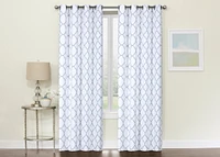 Kate Aurora 2 Pack: Thermal Lined Gray & White Trellis Grommet Blackout Curtains