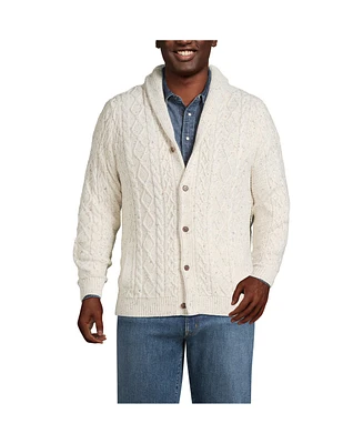 Lands' End Big & Tall Cotton Blend Cable Shawl Cardigan Sweater