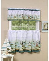 Kate Aurora Hamptons Coastal Town Complete 3 Piece Kitchen Curtain Tier & Valance Set