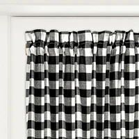 Kate Aurora Plaid Country Farmhouse French Door Curtain Panel With Matching Tieback - 54W x 72L, Black