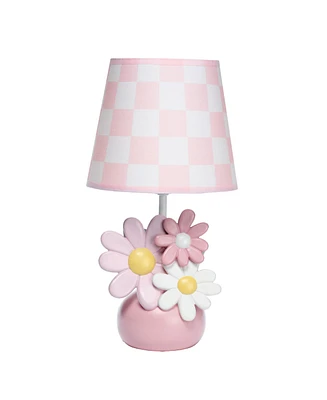 Lambs & Ivy Daisy Dreams Hand-Painted Pink Floral Lamp w/ Shade and Led Bulb