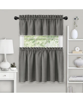 Kate Aurora Coastal Hamptons Living Complete 3 Piece Textured Kitchen Curtain Tier & Valance Set