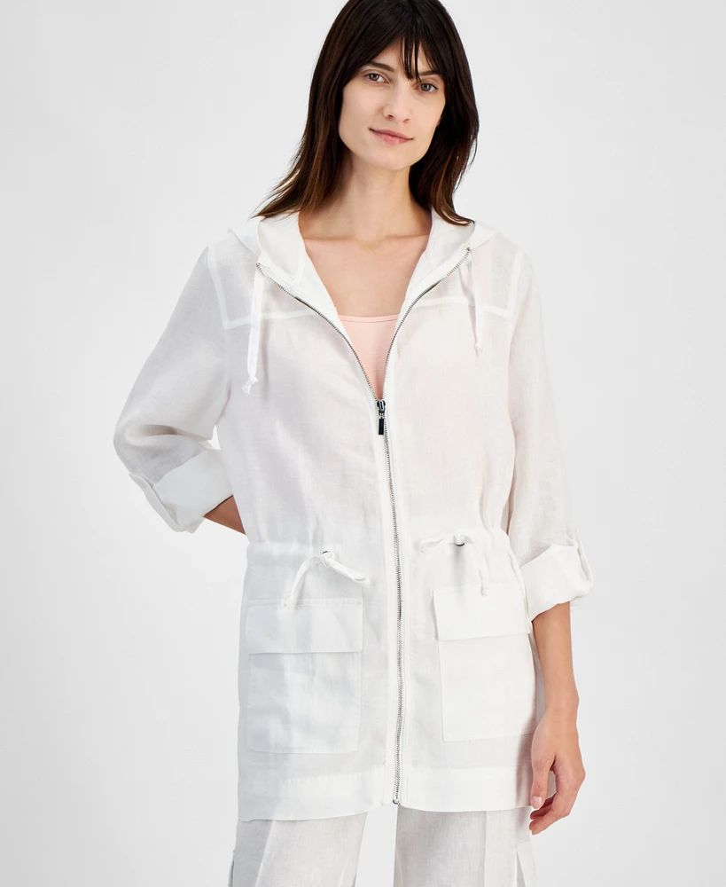 Charter Club Women's Woven Linen Solid Anorak, Created for Macy's