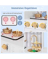 Gymax Play Kitchen Toy Set w/ Chalkboard Oven Sink Faucet Stove Water Dispenser
