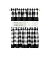 Kate Aurora Modern Country Farmhouse 3 Piece Plaid Checkered Cafe Kitchen Curtain Tier & Valance Set