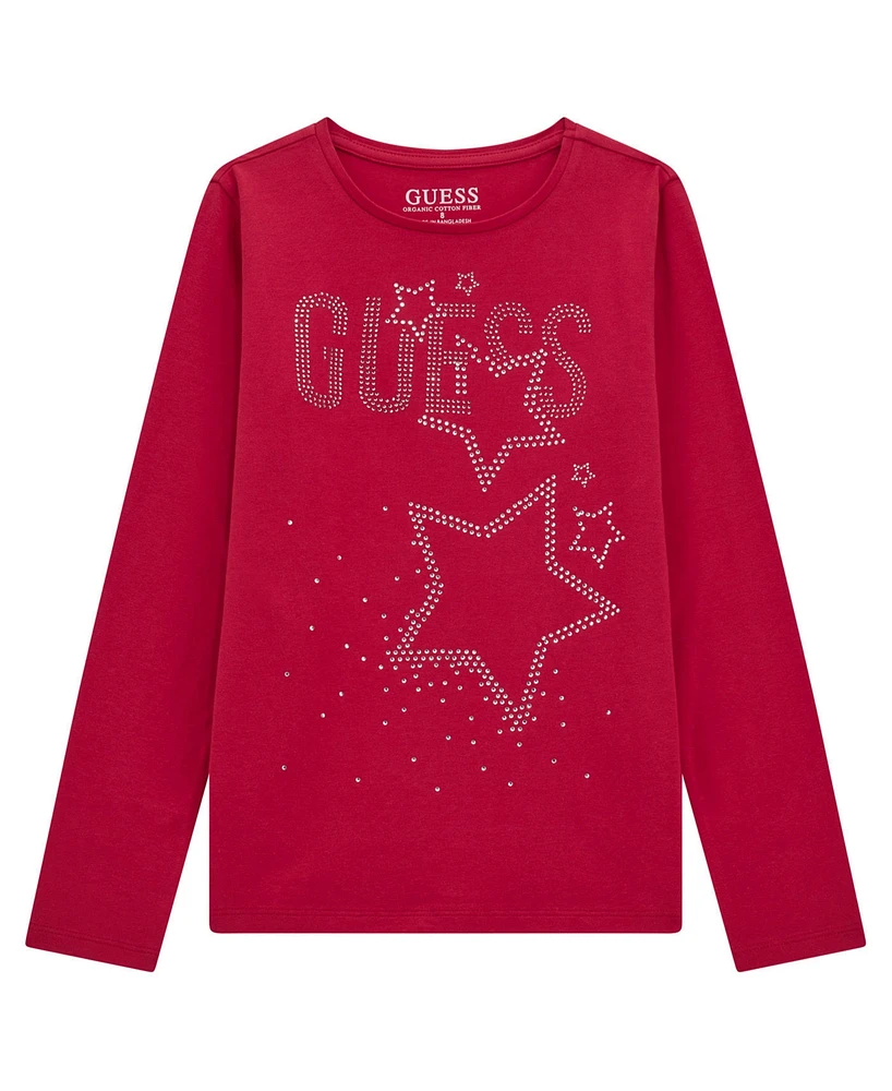 Guess Big Girls Long Sleeve with Rhinestone Logo T-shirt