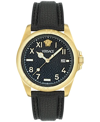 Versace Men's Swiss Black Leather Strap Watch 41mm