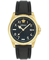 Versace Men's Swiss Black Leather Strap Watch 41mm