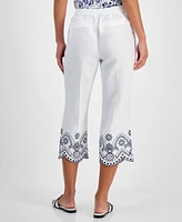 Charter Club Women's Linen Eyelet-Trim Cropped Pants, Created for Macy's