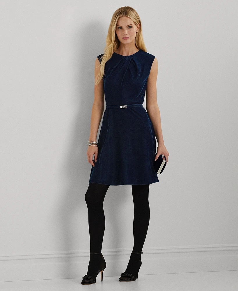 Lauren Ralph Women's Belted Velvet Cap-Sleeve Dress