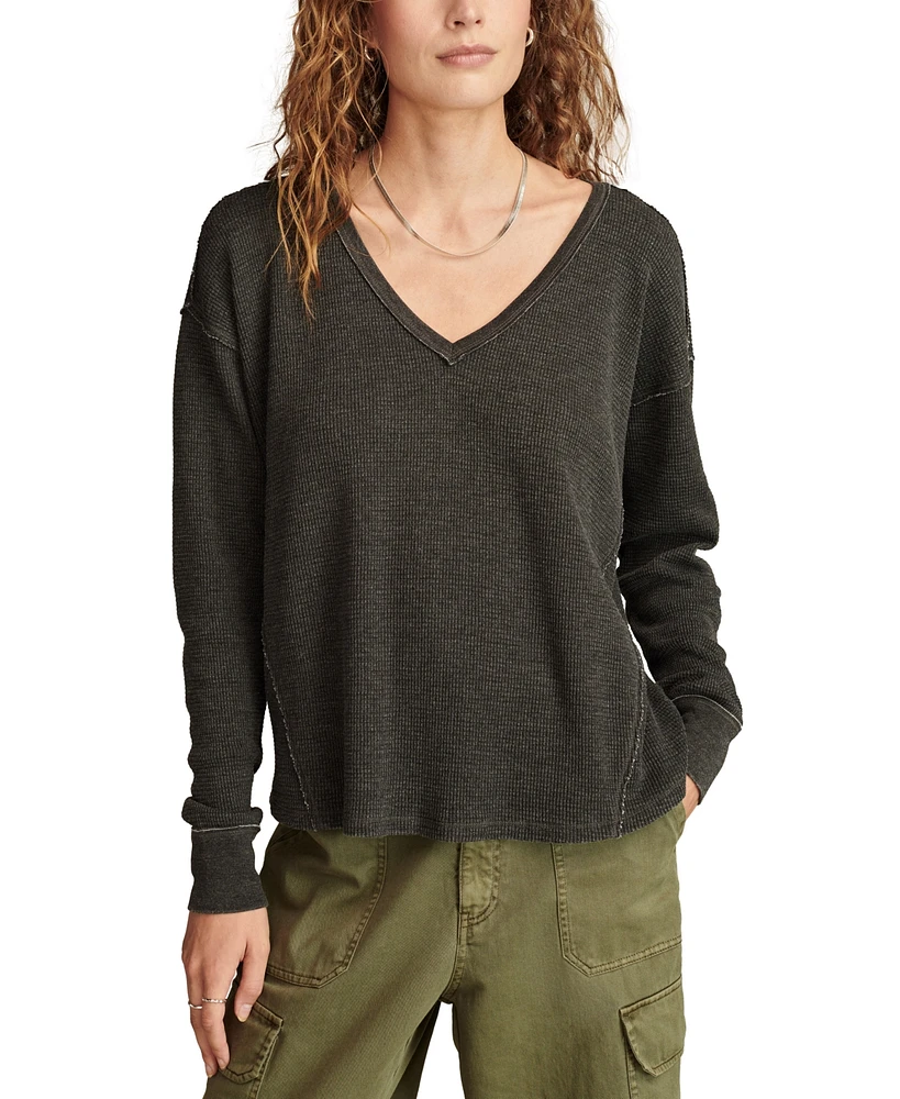 Lucky Brand Women's Cotton V-Neck Long-Sleeve Top