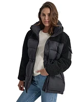 Dkny Jeans Women's Faux-Sherpa Puffer Mixed Coat