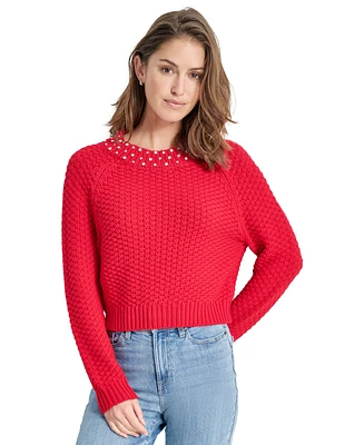 Dkny Jeans Women's Crystal-Embellished Raglan-Sleeve Sweater - ILR