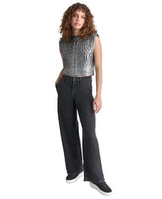 Dkny Jeans Women's Foiled Knit Cropped Sweater Vest - 046 BSV