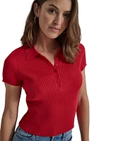 Dkny Jeans Women's Short-Sleeve Ribbed Knit Polo Shirt