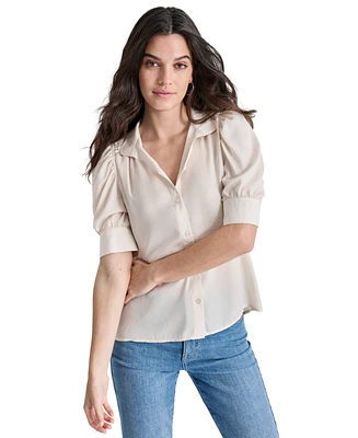 Dkny Jeans Women's Stand Collar Puff-Sleeve Shirt