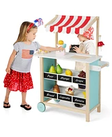 Sugift Kids Wooden Ice Cream Cart with Chalkboard and Storage