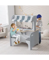 Sugift Double Sided Kids Pretend Kitchen Playset with 2-Seat Cafe