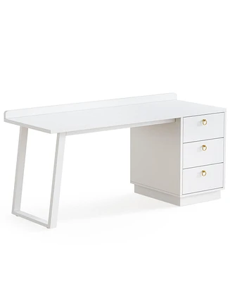 Tribesigns White Computer Desk with Drawers: 55 Inches Modern Home Office Desk with Storage, Small Wood Study Writing Work Table Workstation for Bedro