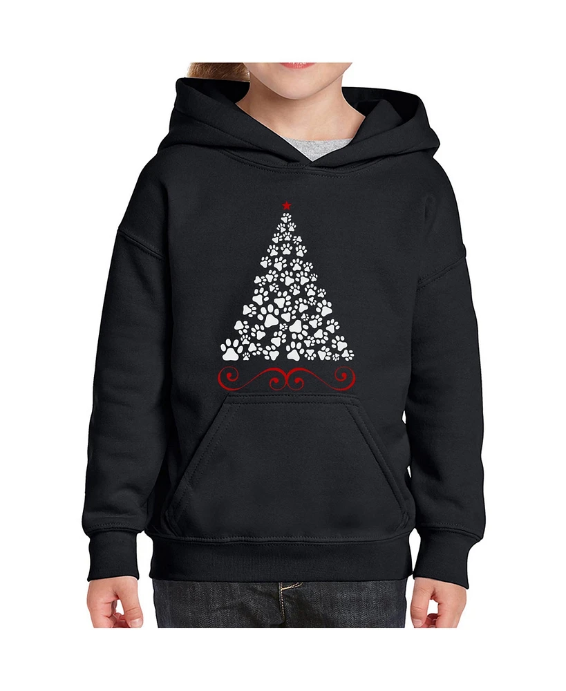 La Pop Art Girls Paw Christmas Tree Word Art Hooded Sweatshirt