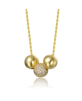 Rachel Glauber 14K Gold Plated Matte & Bright Shine Cubic Zirconia Bead Pendant Necklace