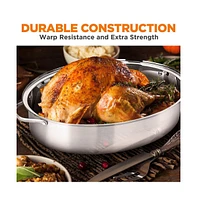 NutriChef Oval Roasting Pan / Roaster with Polished Rack and Stainless Steel Lid