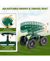 Sugift Garden Rolling Workseat with 360° Swivel Seat and Adjustable Height