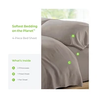 Cariloha Retreat 4-Piece Sateen Sheet Set | Coastal Gray | Cal King | Lyocell Material | Breathable, Corner Straps, Extra soft & Cooling