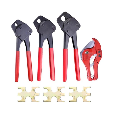 Yescom 1/2" 3/4" 3/8" Pex Crimper Set Crimping Tool Kit with Go/no Go Gauge Pipe Cutter