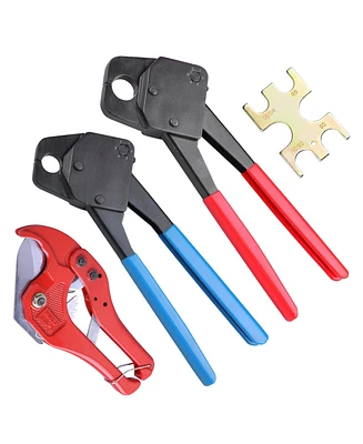 Yescom 1/2" 3/4" Pex Crimper Set Tube Crimping Tool Kit with Go/no Go Gauge Pipe Cutter