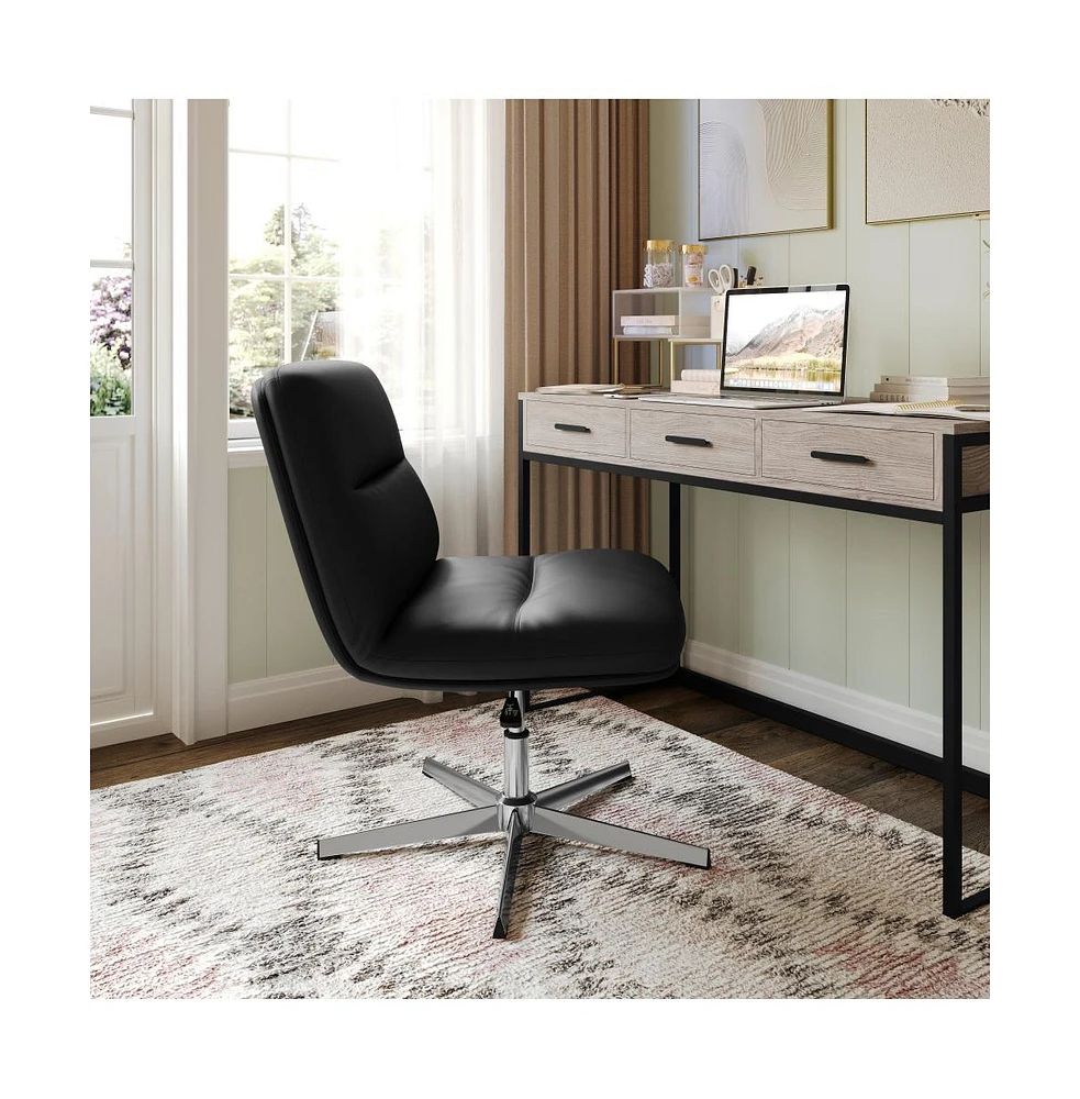 Merrick Lane Biel Mid-Back Height-Adjustable Stationary Armless Swivel Office Chair - Padded Upholstered Wide Back And Seat, Strong Frame