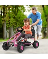 Gymax Kids Pedal Go Kart 4 Wheel Ride On Toys w/ Adjustable Seat Handbrake Red