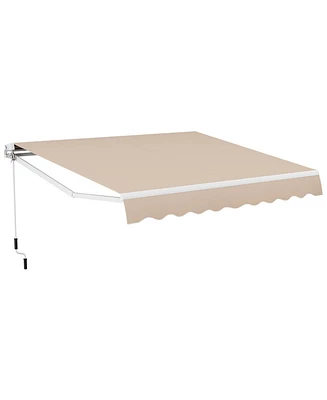 Sugift Outdoor Manual Retractable Awning Cover Shelter Patio Sun Shade-Beige