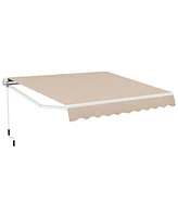 Sugift Outdoor Manual Retractable Awning Cover Shelter Patio Sun Shade-Beige