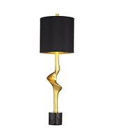 Possini Euro Design Minerva 32" Tall Large Modern Glam Luxury End Table Lamp Gold Leaf Finish Marble Single Black Shade Living Room Bedroom Bedside Ni