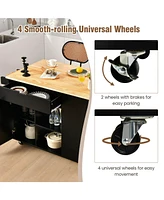 Sugift Drop-Leaf Kitchen Island Cart with Rubber Wood Top