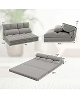 Floor Sofa Bed with 2 Pillows 6 Positions Adjustable Backrest Velvet Cover