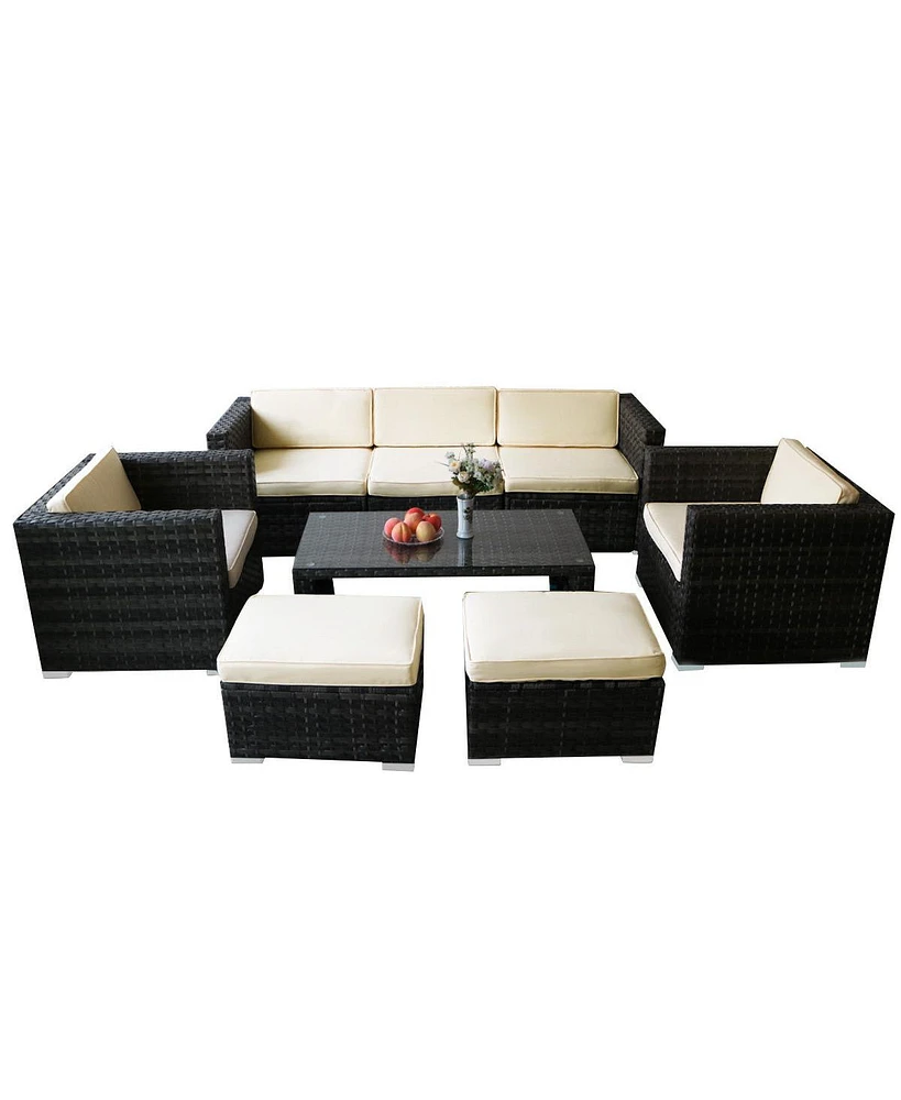 Costway 8PCS Patio Rattan Furniture Set Cushioned Sofa Ottoman Armrest Garden Deck Yard