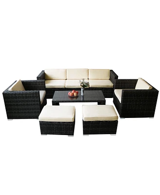 Costway 8PCS Patio Rattan Furniture Set Cushioned Sofa Ottoman Armrest Garden Deck Yard