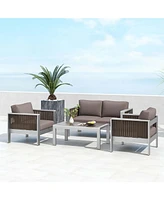 2 Pcs Aluminum Single Sofa Outdoor Furniture Set with Thick Back & Seat Cushions