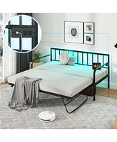 Costway Twin Daybed Adjustable Sofa Bed Frame with Charging Station & Led Lights