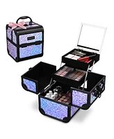 Byootique Makeup Train Case Cosmetic Organizer w/ Mirror Mermaid Purple Artist