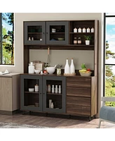 Famapy Brown Wood Kitchen Dining Food Pantries Sideboard with 4-Drawers